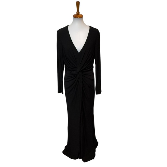 NWT Vince Camuto Twist Front Long Sleeve Gown Black Size 14 - Picture 1 of 6